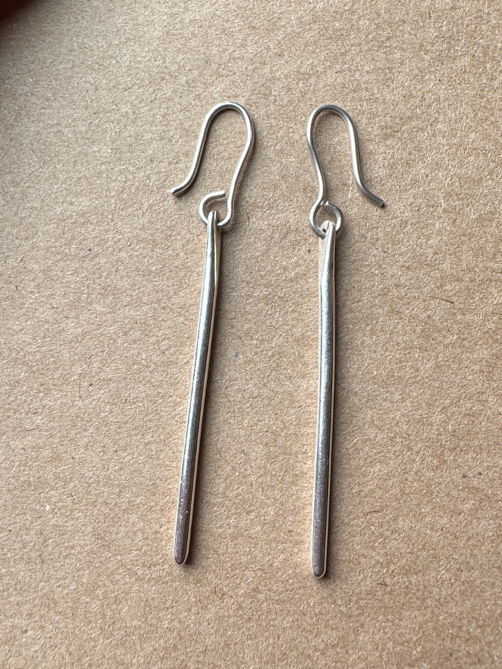 Sterling Silver Long Bar Drop Earrings - Silver